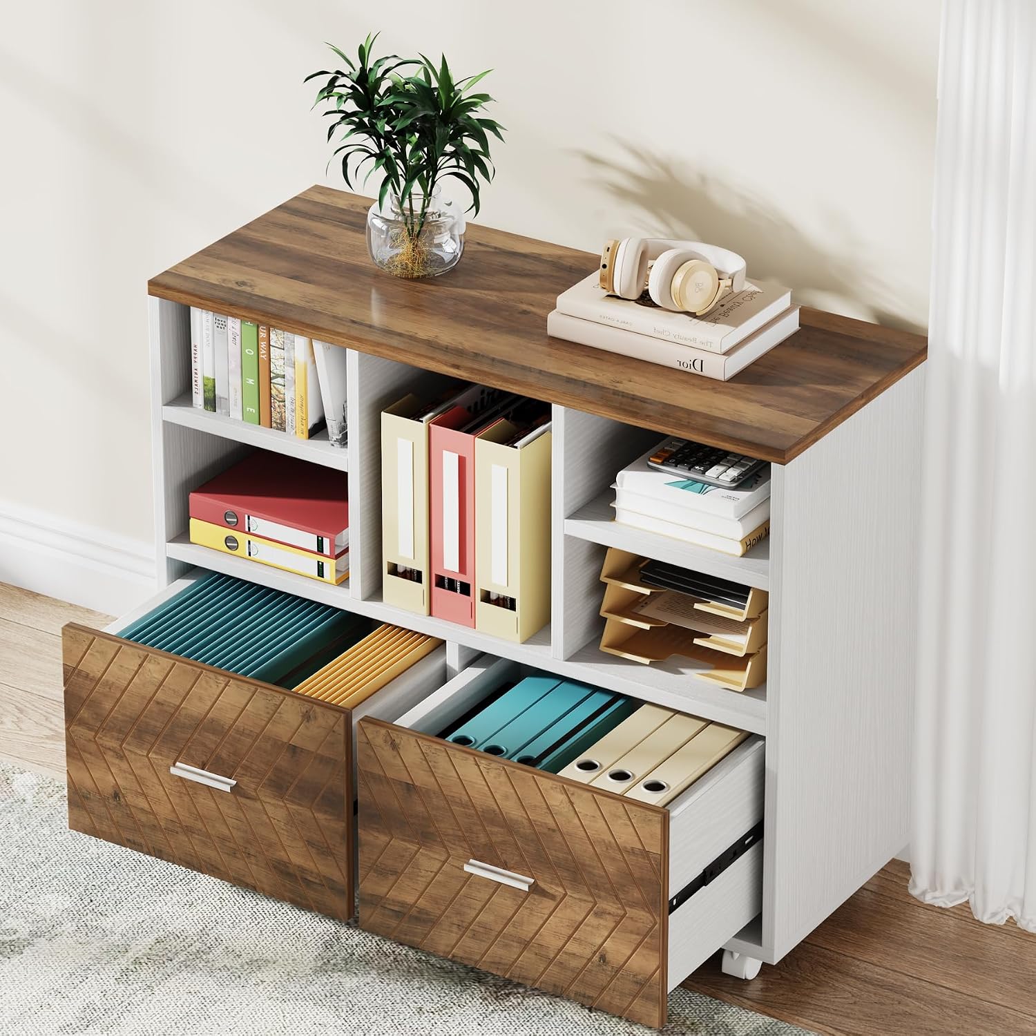 File Cabinet Lateral - Lemari Arsip Kayu 2 Laci, Lemari