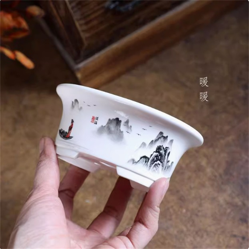 Conference Table Round - Pot Bonsai Oval Putih Porselen, Pot