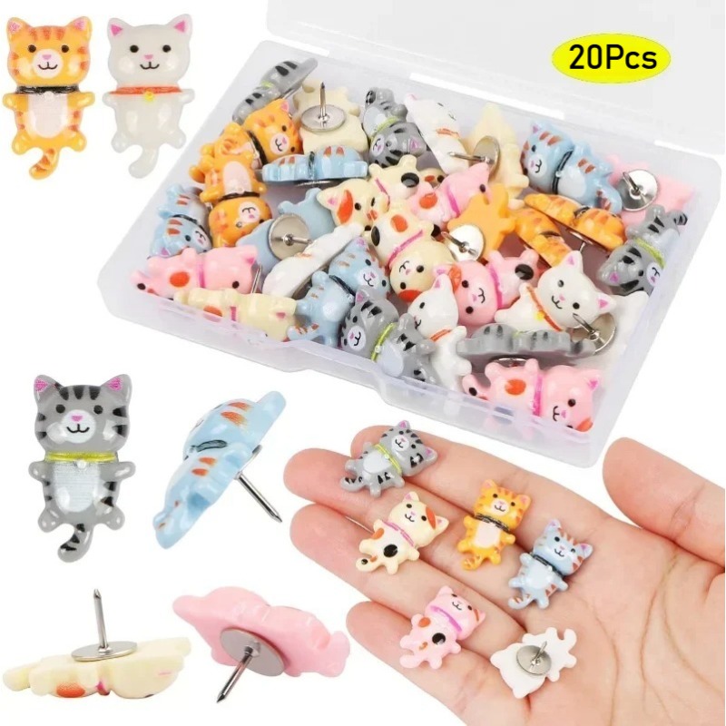 20 Buah Pin Tekan Kucing Resin - Bulletin Board Cork ulasan dan harga