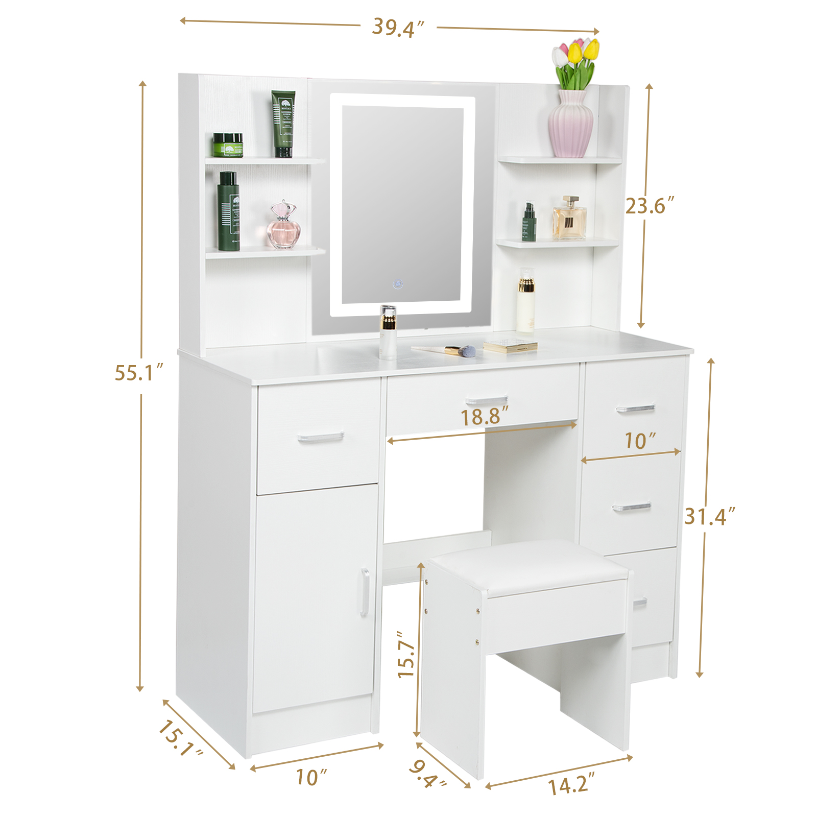 Set Meja Rias dengan Lampu LED - Office Furniture Okc ulasan dan harga